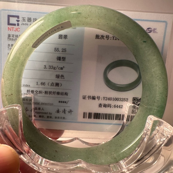 60mm Natural Green Ice through Jadeite Jade Bangle+Certificate 3252 - Picture 6 of 12
